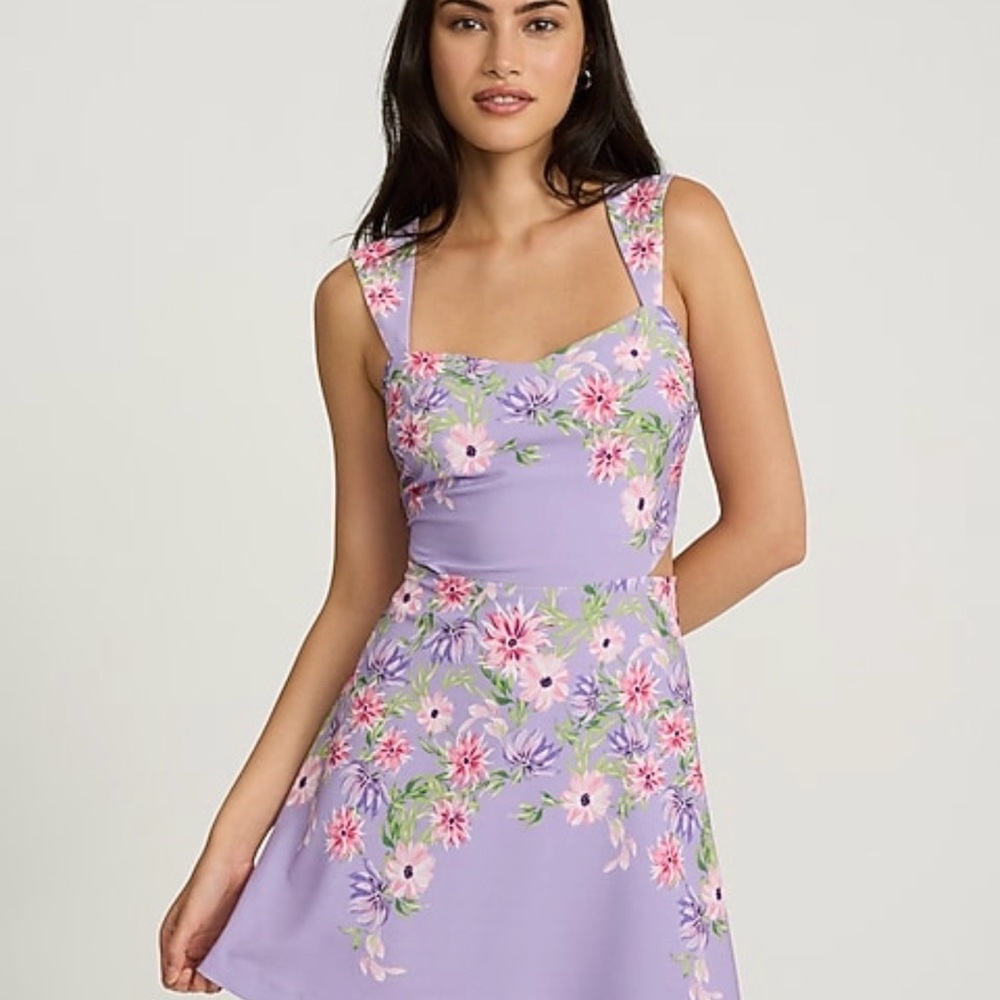 Express Lilac Floral Square-Neck Fit & Flare Dress size XL